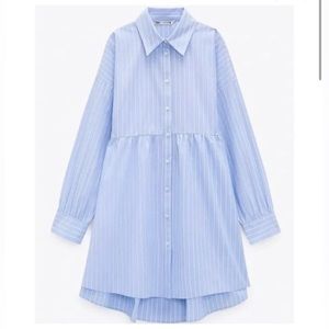 Zara Tiered Pinstripe Button Down Oxford Shirt Dress